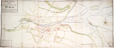 Dublinin kaupunki ja esikaupungit Kilmainhamista Rings-Endiin, joissa joet, kadut, kujat, väylät, liittymät, kirkot, portit ja niin edelleen ovat tarkoin kuvattuina 15. N:o 1673. tekijältä Unknown artist