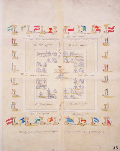 The discription of the forme and mannre of our in campment in the lord Generalls Northern Journey, noin 1600 (paperi, pellava). tekijältä Unknown artist