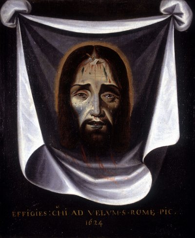 Rooman Pyhän Sylvestren kirkossa säilytetystä kankaasta maalattu Kristus-kuva tekijältä Unknown artist