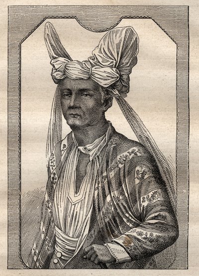 Kapteeni Etienne Marchandin (1755-1793) retkikunta maailman ympäri (1790-1792): muotokuva Timor-saaren (Indonesian saaristo) kuninkaasta - kuva otettu teoksesta "1700-luvun suuret merenkulkijat" tekijältä Unknown artist
