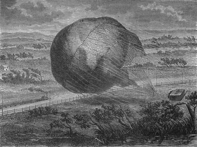 Pallon "" The Giant"" putoaminen Hannoverin tasangoilla vuonna 1863, mukana: Jules ja Louis Godard, Felix Nadar, hänen vaimonsa, Fernand Montgolfier ja Thirion. Teoksessa ”Album de la Science”, Editions Jouvet tekijältä Unknown artist