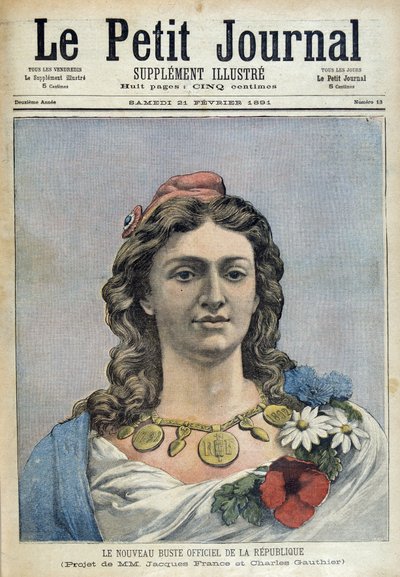 Tasavallan uusi virallinen rintakuva (Marianne) - "" Le Petite Journal" -lehdessä 21.2.1891 tekijältä Unknown artist