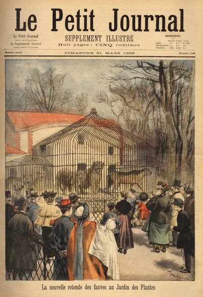 Uusi petojen rotunda kasvien puutarhassa Pariisissa. Kaiverrus "" Le petit Journal" -lehdessä 31.3.1895. Selvan kokoelma. tekijältä Unknown artist