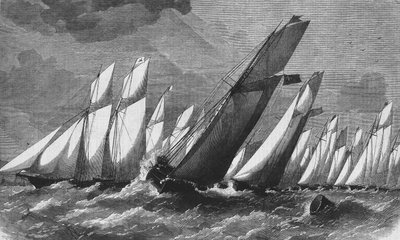 Royal Victoria Yacht Clubin valtamerikilpailu vuonna 1868 - kaiverrus, Bibl. des Arts deco. tekijältä Unknown artist