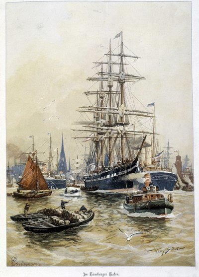 Hampurin satama 1800-luvulla tekijältä Unknown artist
