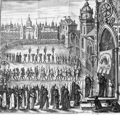 Inkvisition kulkue menee Tribunalille. Espanja. 17. vuosisata tekijältä Unknown artist
