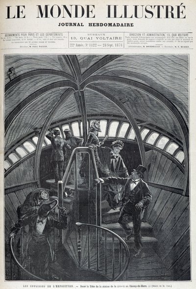 Vapaudenpatsaan pään sisäpuolen vierailu yleisnäyttelyssä - "Kuvitetussa maailmassa" 28.9.1878 tekijältä Unknown artist
