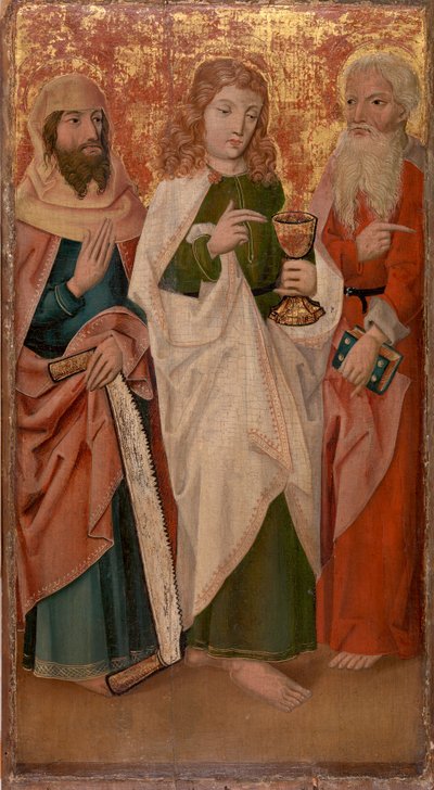Kolme apostolia, joissa on poikkileikkaus, malja ja kirja tekijältä Unknown artist
