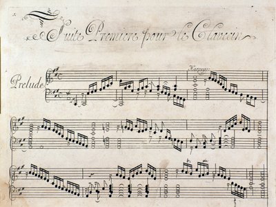 G F Händelin instrumentaalikappalesarjan partituurin nimisivu tekijältä Unknown artist