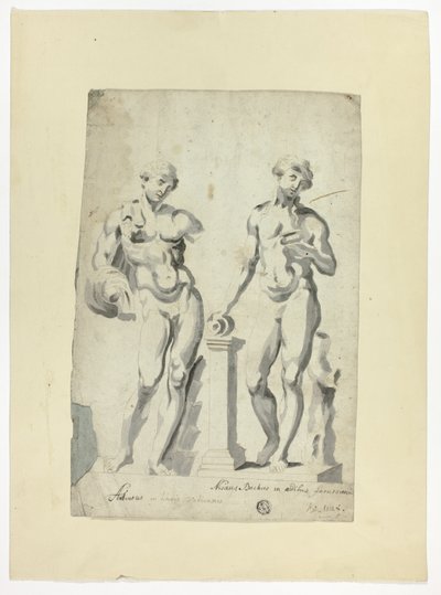 Kaksi veistosta: Antinous Vatikaanin puutarhassa ja Nisaus Bacchus Farnesen palatsissa tekijältä Unknown artist