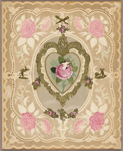 Nimetön Valentine (Vaaleanpunaisia kukkia ja putteja) tekijältä Unknown artist