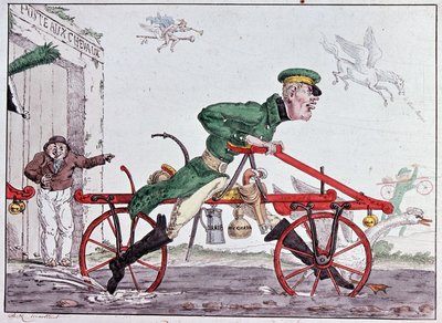 Velocipedes draisiennes - karikatyyri Baron Draisista tekijältä Unknown artist