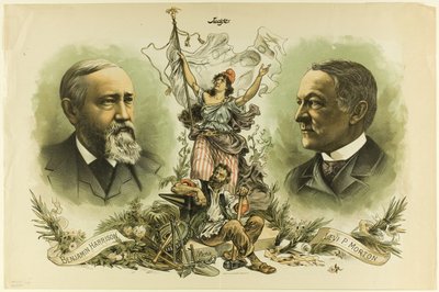 Voiton muotokuvat Benjamin Harrisonista ja Levi P. Mortonista Judgelta tekijältä Unknown artist