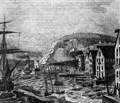 Näkymä Cap Diamantille, joka sijaitsee osassa Quebecia, Quebec. (Kanada), kaiverrus vuodelta 1810. tekijältä Unknown artist