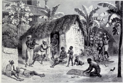 Näkymä istutus, jossa on negreen hiiltä Länsi-Intiassa. Kaiverrus 1700-luvulta. Chartres, Kuvataidemuseo tekijältä Unknown artist