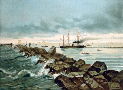 Näkymä Suezin kanavalle avataan 17.9.1869. 1800-luvun kromolitografia tekijältä Unknown artist