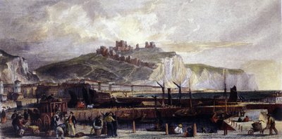 Näkymä Doverin kaupunkiin ja sen korkeille valkoisille kalkkikallioille Englannissa. 1850. tekijältä Unknown artist