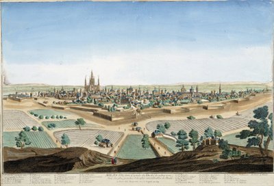 Näkymä Milanon kaupunkiin, Italiaan katedraalilla ja linnoituksilla. Kaiverrus 1700-luvulta. tekijältä Unknown artist