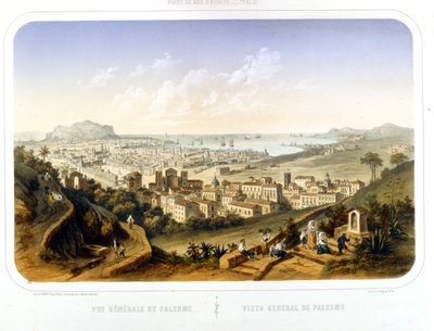 Näkymä Palermon kaupunkiin (Palermo). 1850. Kaiverrus vuodelta 1860 tekijältä Unknown artist