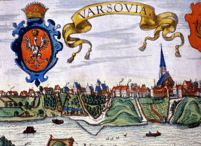 Näkymä Varsovan kaupunkiin, jossa on kaupungin vaakuna. 1780. tekijältä Unknown artist