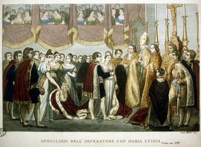 Hääseremonia Napoleon I:n ja Marian – Habsburgilaisen Luisan välillä Augustinusten kirkossa Wienissä, 2. huhtikuuta tekijältä Unknown artist