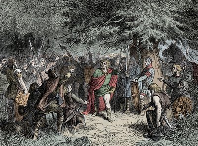 Wittekind kutsuu saksinsa aseisiin - Saksin Widukind (noin 750-810) kehottaa sakseja nostamaan aseensa Francon hyökkäystä Kaarle Suureen vuonna 777 vastaan tekijältä Unknown artist