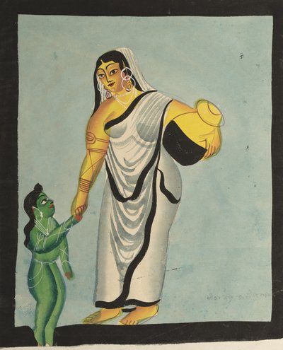 Yasoda vie Krishna-lapsen kävelylle tekijältä Unknown artist