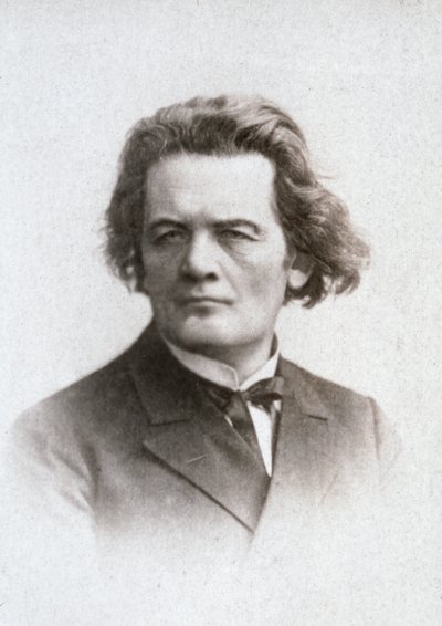 Puolipitkä muotokuva kuuluisasta venäläisestä pianistista ja säveltäjästä Anton Grigorevic Rubinsteinista. tekijältä Unknown photographer