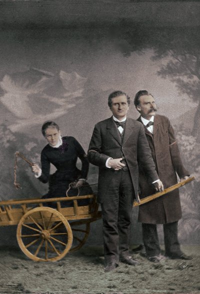 Paul Ree (1849-1901) englantilainen filosofi - Lou Andreas-Salome (1861-1937) (Andreas Salome) venäläinen psykoanalyytikko - Friedrich Nietzsche (1844-1900) saksalainen filosofi - toukokuu 1882 (Lucerne, Atelier Jules Bonnet -) tekijältä Unknown photographer