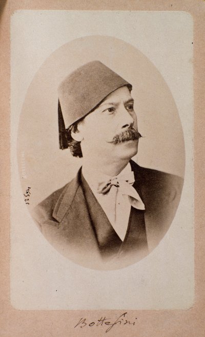 Muotokuva italialaisesta kapellimestari, kontrabassomuusikko ja säveltäjä Giovanni Bottesini (1821-1889) Valokuva. 1800-luvun Bologna, kansalaismusiikkibibliografinen museo tekijältä Unknown photographer