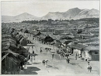 Näkymä Soulin pääkadulle, Korean pääkaupungille 1800-luvulla tekijältä Unknown photographer