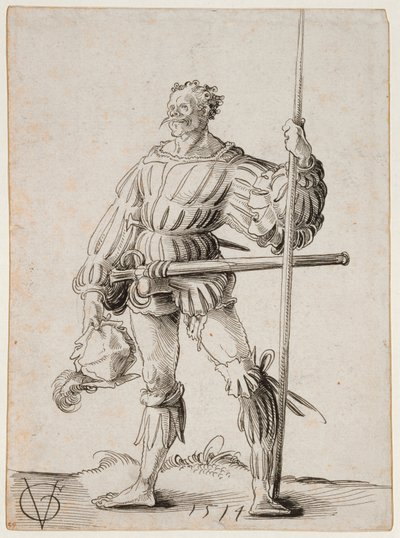 Sotilas keihään kanssa, 1514 tekijältä Urs Graf