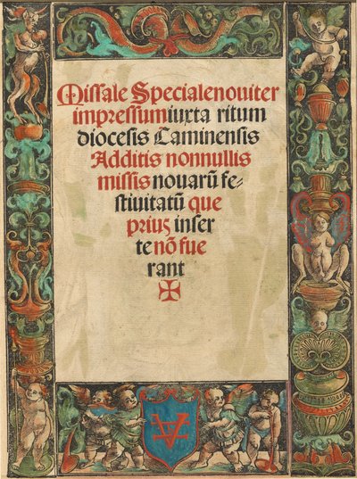 Missalin nimilehti, Satyr ja Putti Border [verso], n. 1511. tekijältä Urs Graf