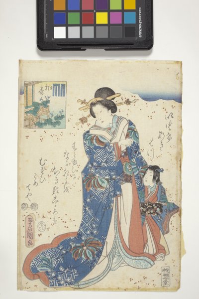 Kiritsubo, Genji Crestin kanssa, luku 10 elokuvasta The Tale Of Genji tekijältä Utagawa (1786 1865) Kunisada