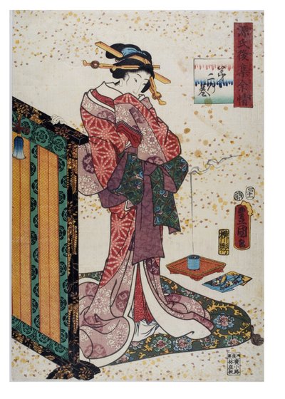 Nainen ja käsi lakatulla kuvaruudulla, Edo-kausi, noin 1857 (puupiirros paperille) tekijältä Utagawa (1786-1865) Kunisada