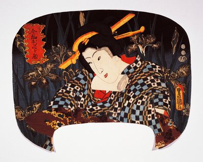 Kurtisaani muotokuva iiris taustalla tekijältä Utagawa Kunisada