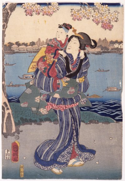Kirsikankukkien katselu Mukjimassa (Mukjima Hanami No Zu) tekijältä Utagawa (1835 1888) Kuniaki