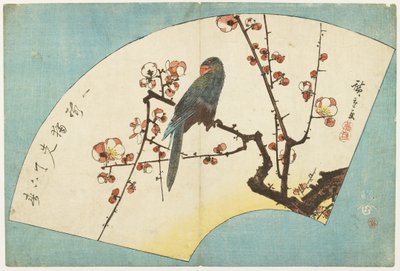 (Papukaija kukkivalla luumulla), 1800-luvun puoliväli tekijältä Utagawa Hiroshige