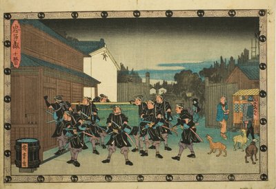Act 10 (Judanme), sarjasta "Uskollisten pidättäjien kosto (Chushingura)" tekijältä Utagawa Hiroshige