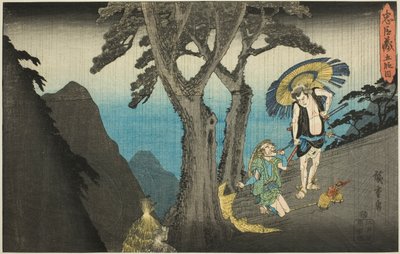 Act 5 (Godanme), sarjasta "Uskollisten pidättäjien kosto (Chushingura)" tekijältä Utagawa Hiroshige