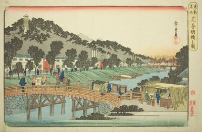 Akabanen silta Shibassa (Shiba Akabanebashi no zu), sarjasta "Famous Places in the Eastern Capital (Toto meisho)" tekijältä Utagawa Hiroshige