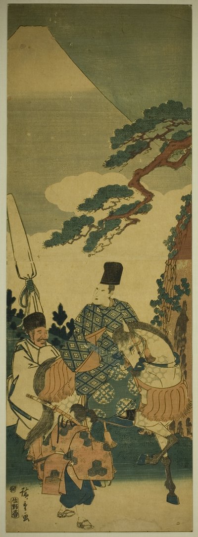 Ariwara no Narihira ohittaa Fuji-vuoren matkallaan itään tekijältä Utagawa Hiroshige