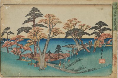”Syksyn lehdet Kaianji-temppelissä” sarjasta ”Itäisen pääkaupungin kuuluisat paikat” tekijältä Utagawa Hiroshige