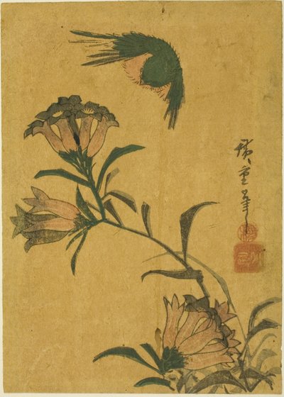 Lintu ja gentian tekijältä Utagawa Hiroshige