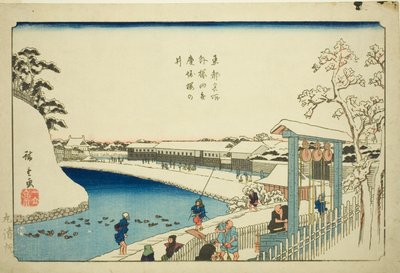 Cherry Well on the Benkei Moat outside Sakurada (Soto Sakurada Benkeibori sakura no i), from the series "Famous Places in the Eastern Capital (Toto meisho)" tekijältä Utagawa Hiroshige