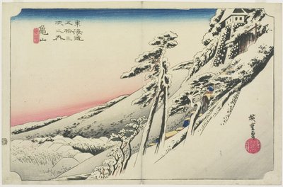 Selkeä sää lumen jälkeen, Kameyama, yukibare, c. 1833 tekijältä Utagawa Hiroshige