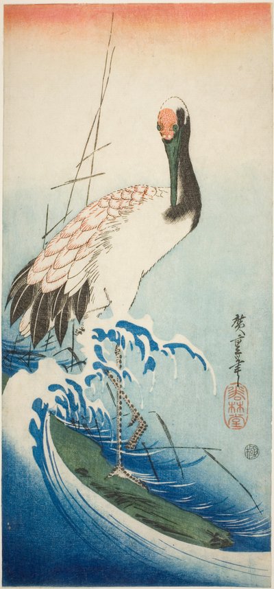 Nosturi ja aallot tekijältä Utagawa Hiroshige