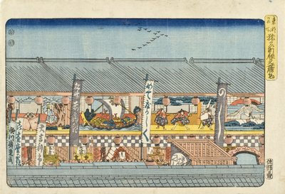 Saruwakamachin kauden avauskabuki-esitysten koristeet tekijältä Utagawa Hiroshige