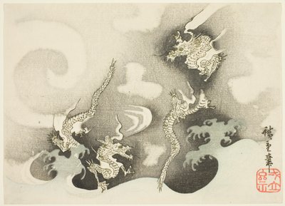 Lohikäärmeet pilvien keskellä tekijältä Utagawa Hiroshige
