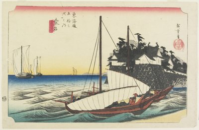 Lautta on käsi f Shichiri, Kuwana, c. 1833 tekijältä Utagawa Hiroshige